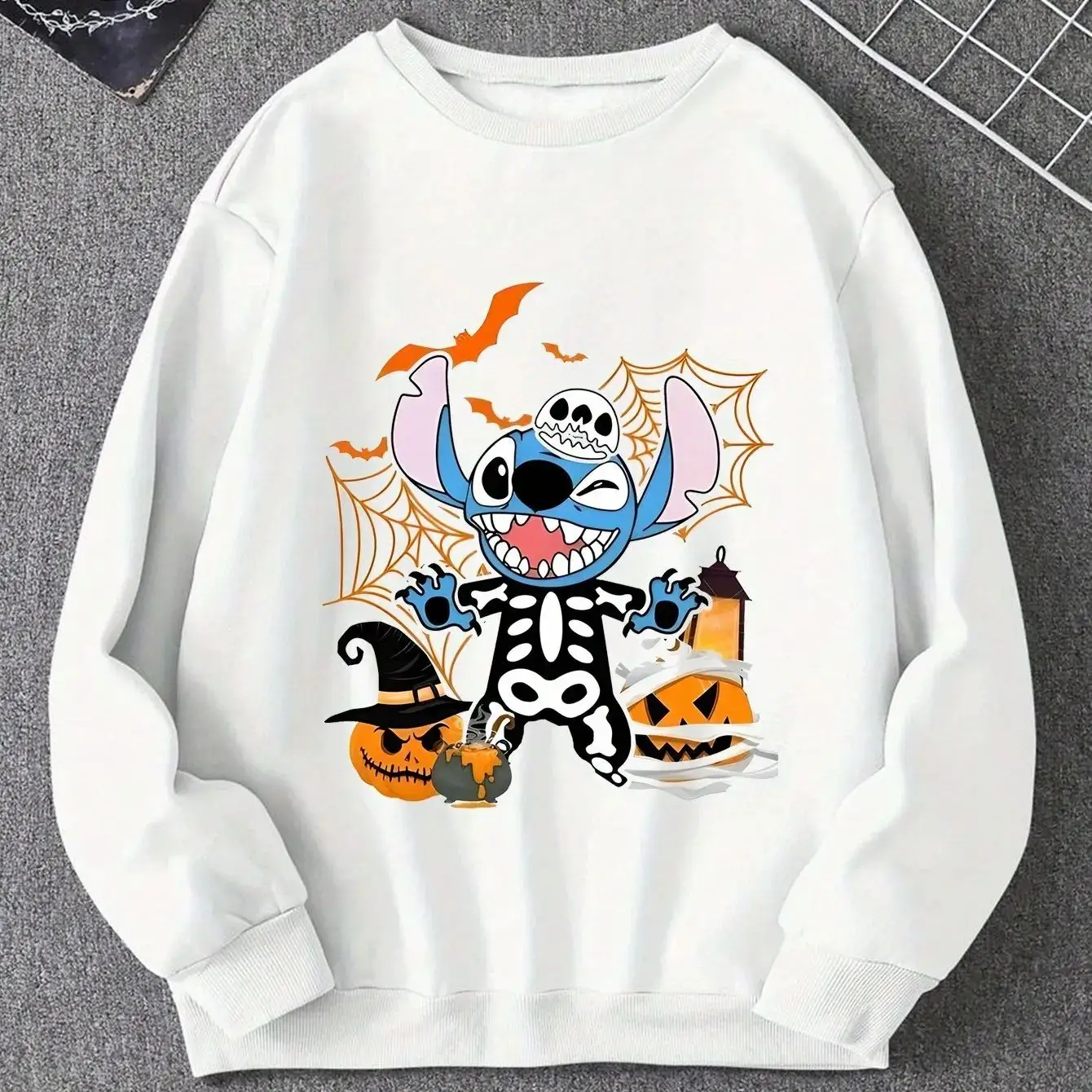 ديزني غرزة هالوين هوديي الرعب الجمجمة اليقطين الخفافيش المطبوعة الأطفال متعة الكرتون 2025 الخريف/الشتاء جديد كم طويل #1