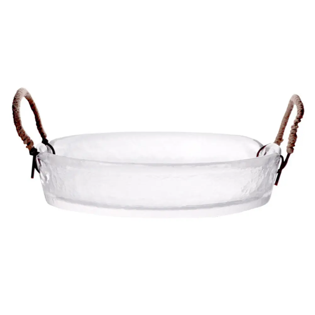 Binaural Handle Glass Double Ear Salad Bowl Household Glass Dessert Fruit Ice Cream Snack Serving Food Display Bowl