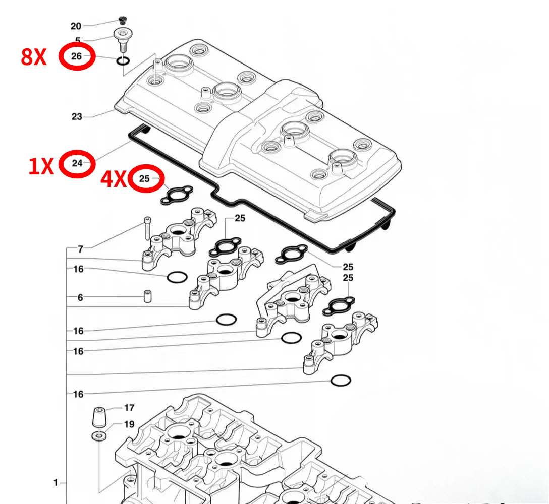 SPMV8000B4284 Valve Cover Gasket Kit For MV Agusta Brutale Dragster F3 800 OE 8000B4284 Complete Seal Set