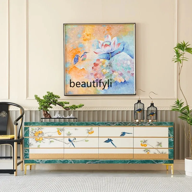 New Modern Light Luxury French Cream Style Painted Everything Goes Well High-End Floor-Standing TV Cabinet for Living Room 4109