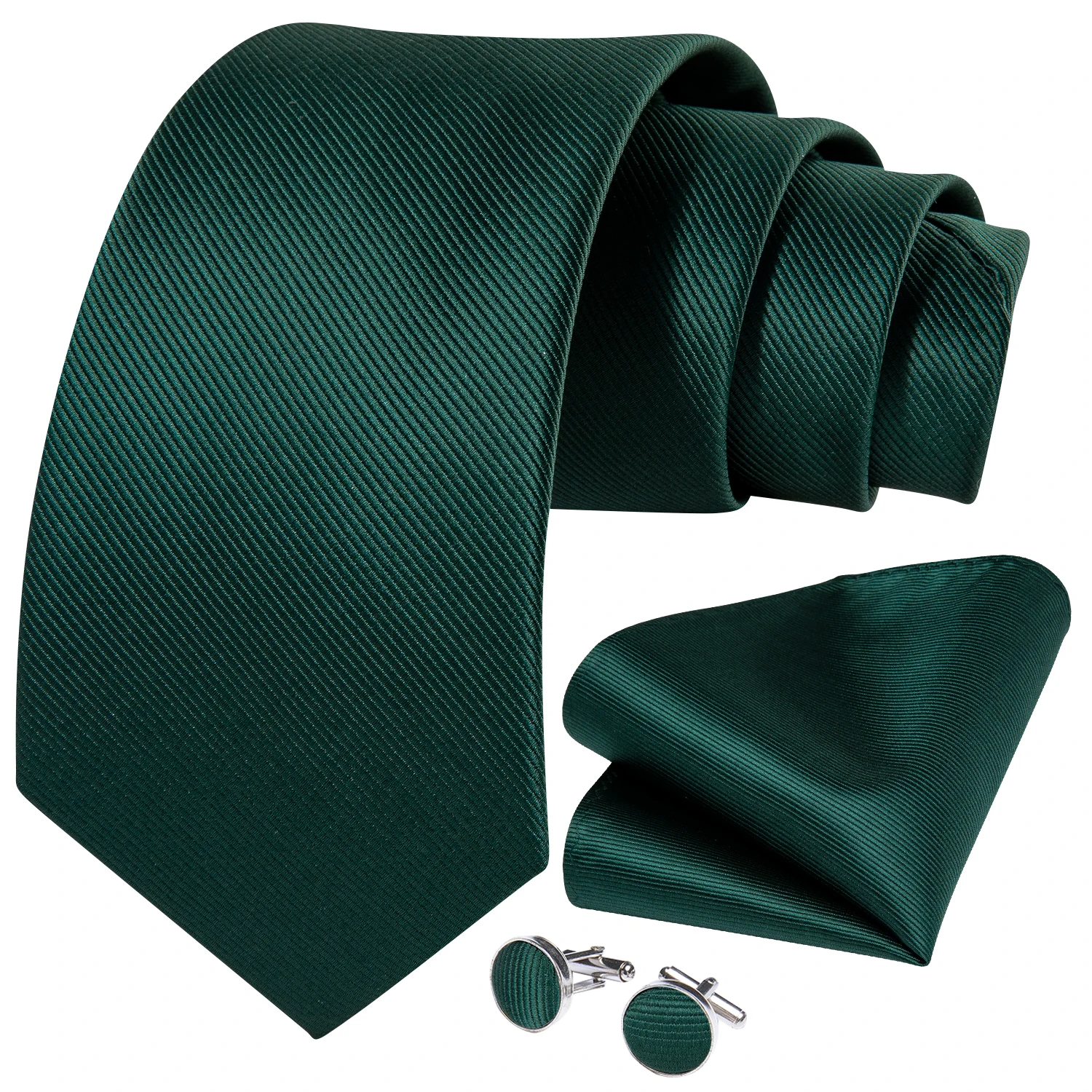 الأخضر الصلبة الرجال التعادل منديل أزرار أكمام مجموعة ربطة العنق من قماش الجاكار للرجل الذكور الزفاف الأعمال العلاقات الرسمية أبي الزوج هدية