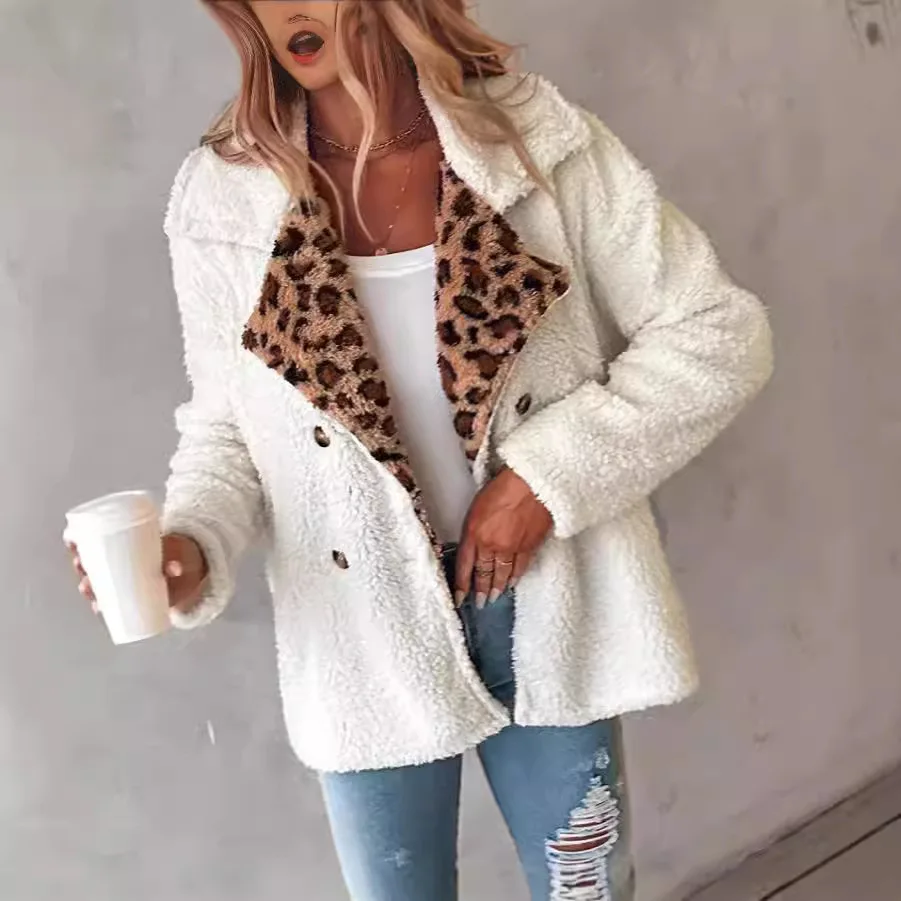 

Женская плюшевая куртка с леопардовым принтом и длинным рукавом, свободная модная верхняя одежда в европейском и американском стиле