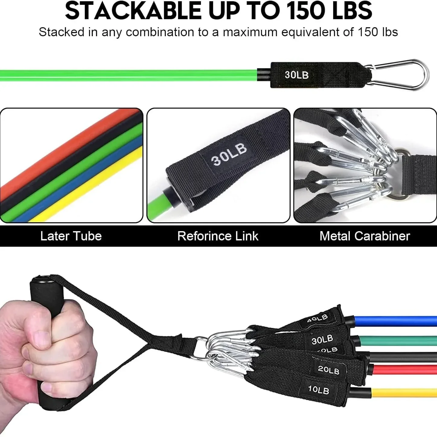 150lbs Fitness Exercises Resistance Bands Set Elastic Tubes Pull Rope Yoga Band Training Workout Equipment for Home Gym Weight