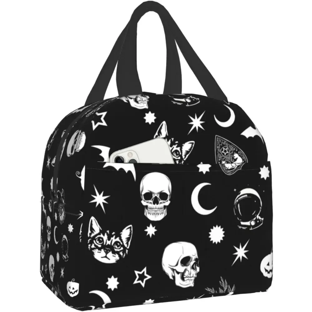 Goth Skull Lunch Bag for Women Teens Boys Girls Aesthetic Small Insulated Lunch Box Kids Thermal Cooler Tote Bag for Work School