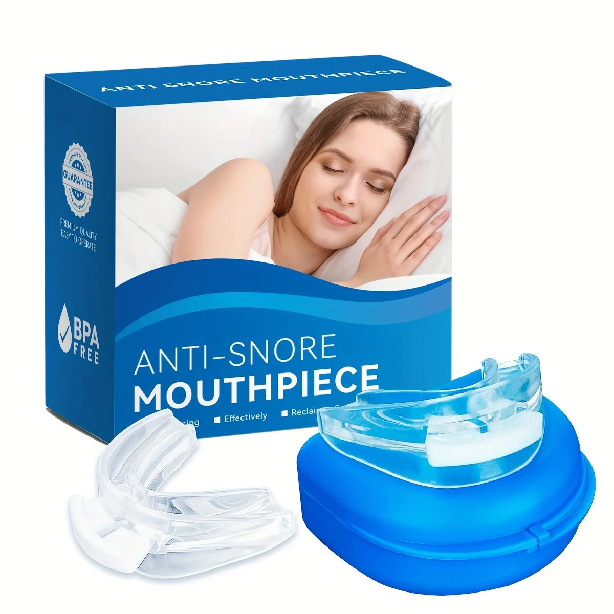 1pc BPA Free Anti Snore Mouthpiece, Custom Fit Adjustable No Snore Device, Teeth Grinding Solution for High Quality Sleep