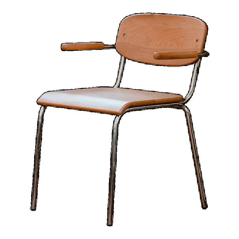 Cherry wood all solid wood back chair simple Nordic can hang table net red with armrests stainless steel chair