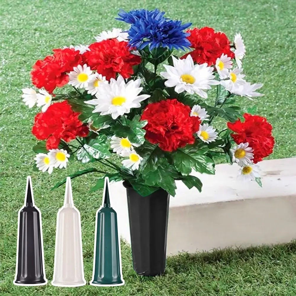 Cemetery Vase with Spikes Plastic Floral Vase Holder for Gravestone Grave Yard Ground Outdoor Flower Marker Decorations