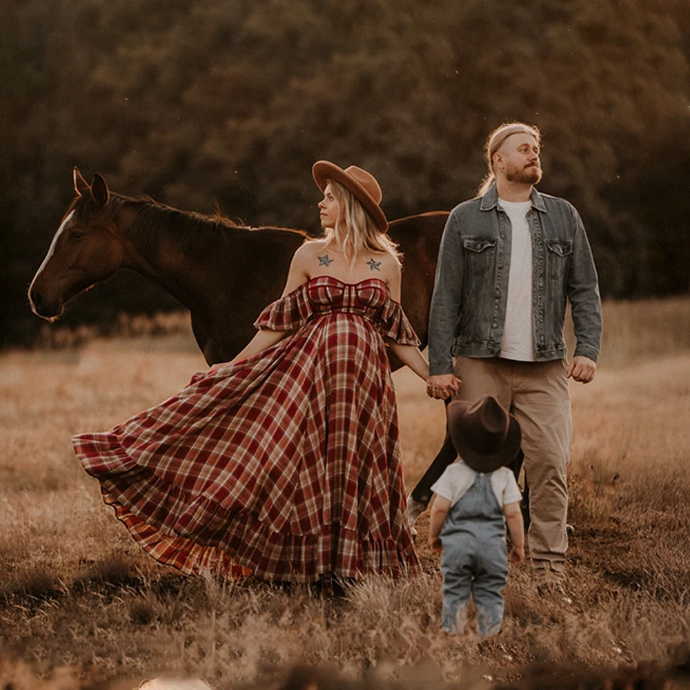 Red Plaid Christmas Maternity Dress For Photo Shoot Adjustable Straps Pregnancy Evening Dress Wedding Party,Baby Shower Clothing