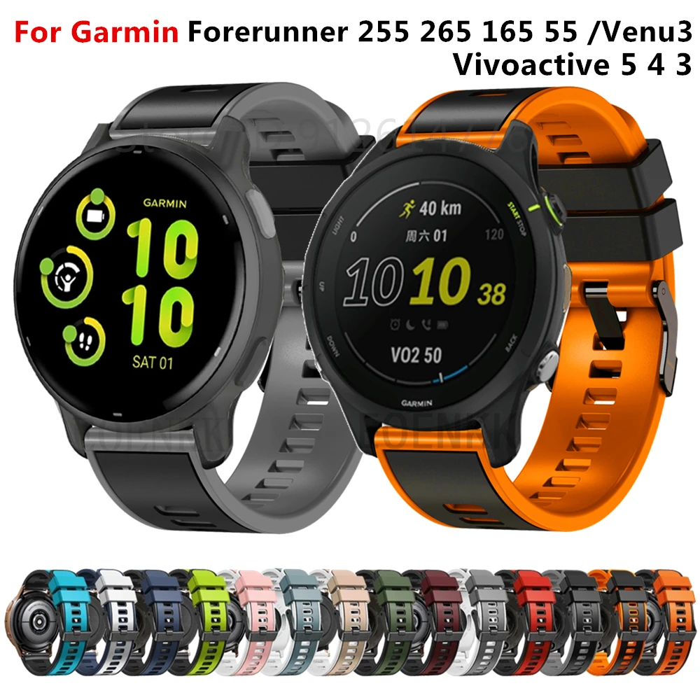 Silicone Wrist Strap For Garmin Forerunner 265 255 165 55 645 245 Venu 3 2 Plus SQ2 Vivoactive 4 5 3 Sports Watch Band Bracelet