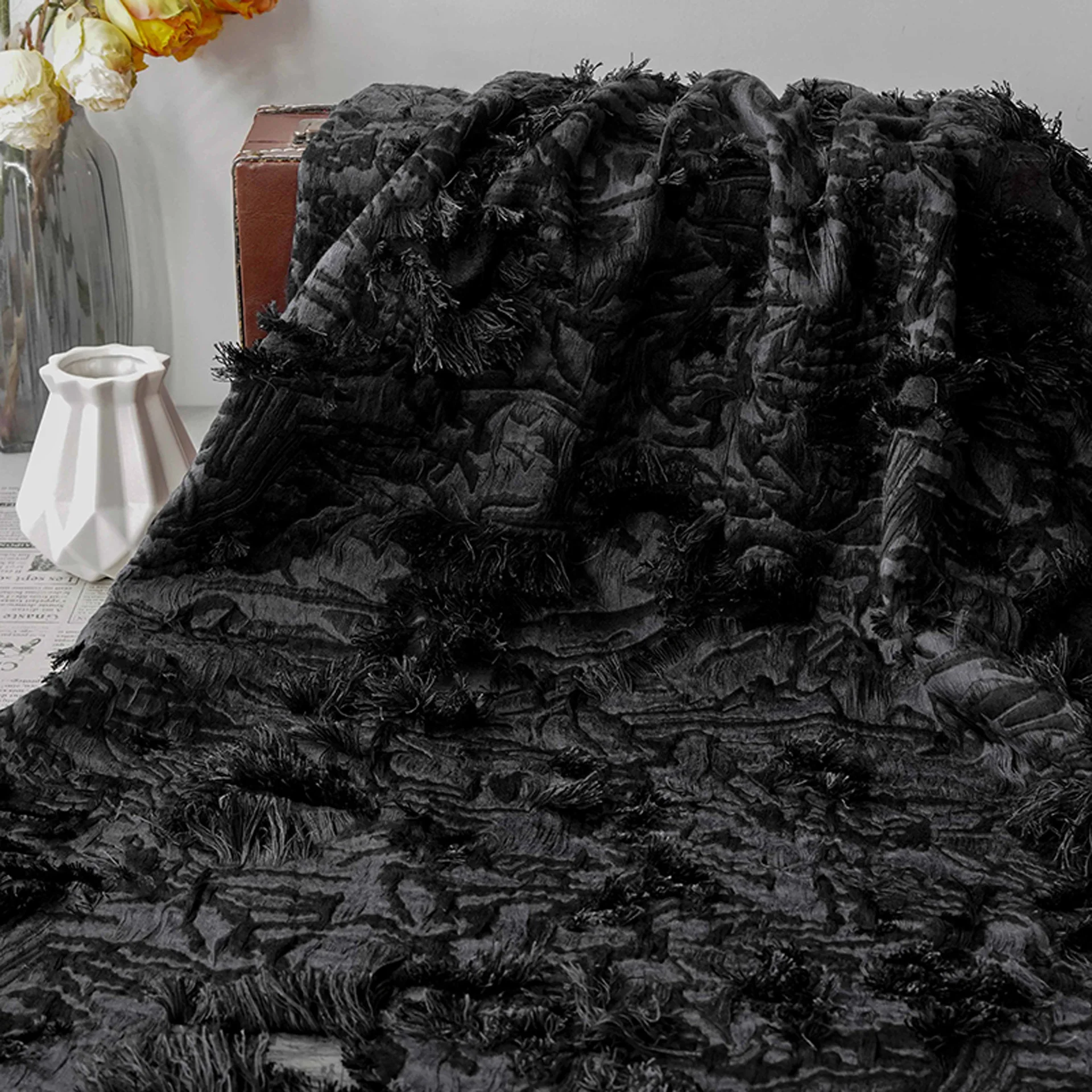 

Ткань жаккардовая 3D с коротким бахромчатым узором, художественная, ретро, для платьев, пиджаков, шалей, материал для шитья своими руками