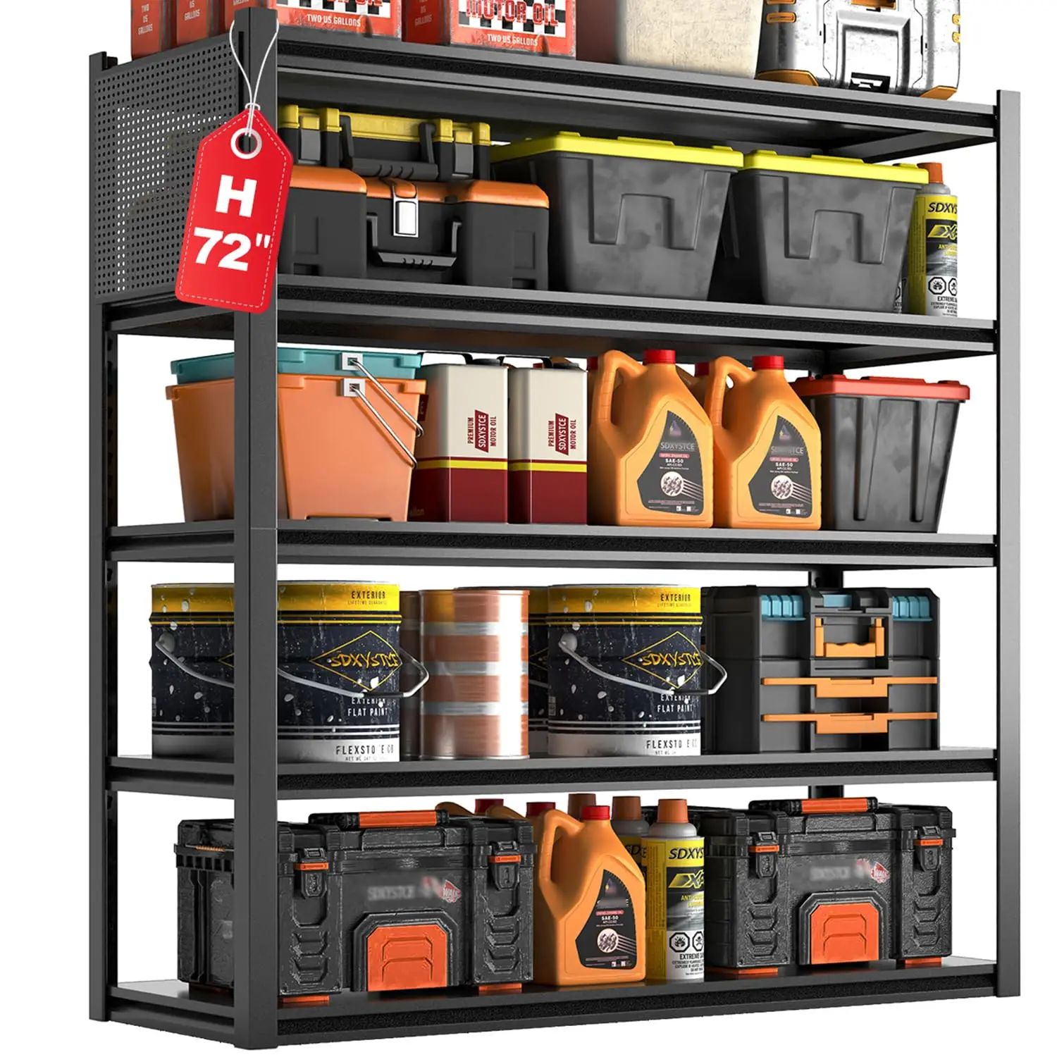 

Металлический стеллаж для гаража с 5 регулируемыми полками, сверхпрочный, 5000 фунтов, для склада/подвала, 72x59x23.6, на заказ