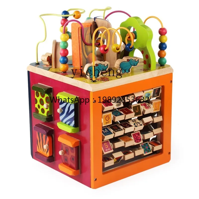 ZZ Bead-Stringing Toy Treasure Chest Infant Children's Wooden Cube BeadedOld Half Baby Early Education Educational