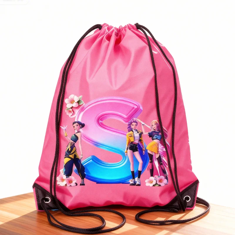 

K Pop Demon Hunters Waterproof Drawstring Bag Sport Backpack Bundle Pocket Terylene Basketball Bags Girl Cartoon Birthday Gift