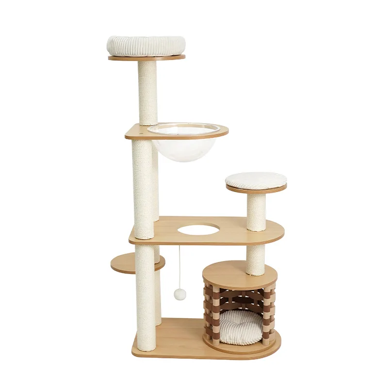 

Modern style wooden cat climbing frame cat nest scratching column integrated jumping platform to keep warm cat nest universal