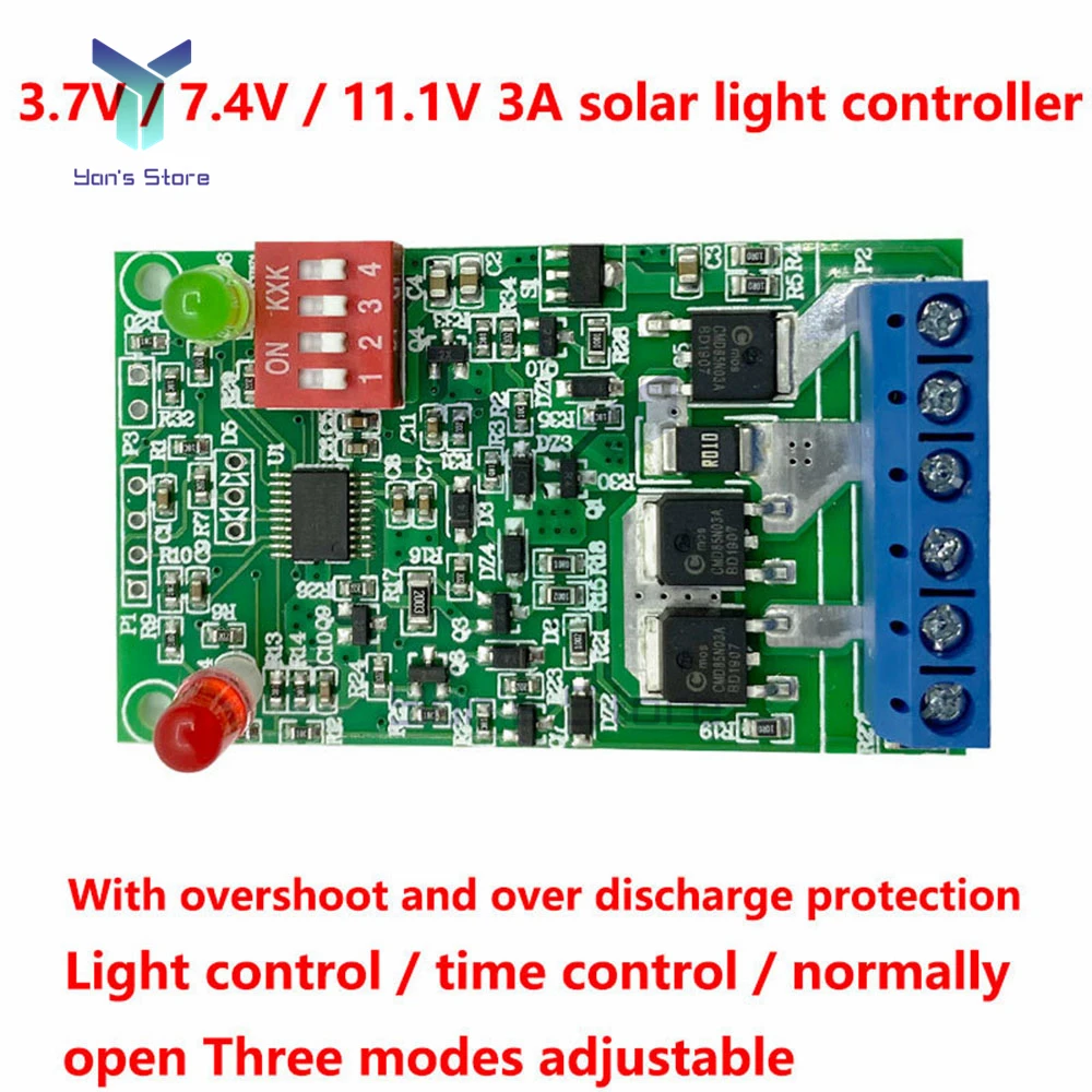 1Pcs 3.7V 7.4V 11.1V Lithium Battery Solar Panel Garden Lawn Light Circuit Board Solar Light Controller Protective Board 3A