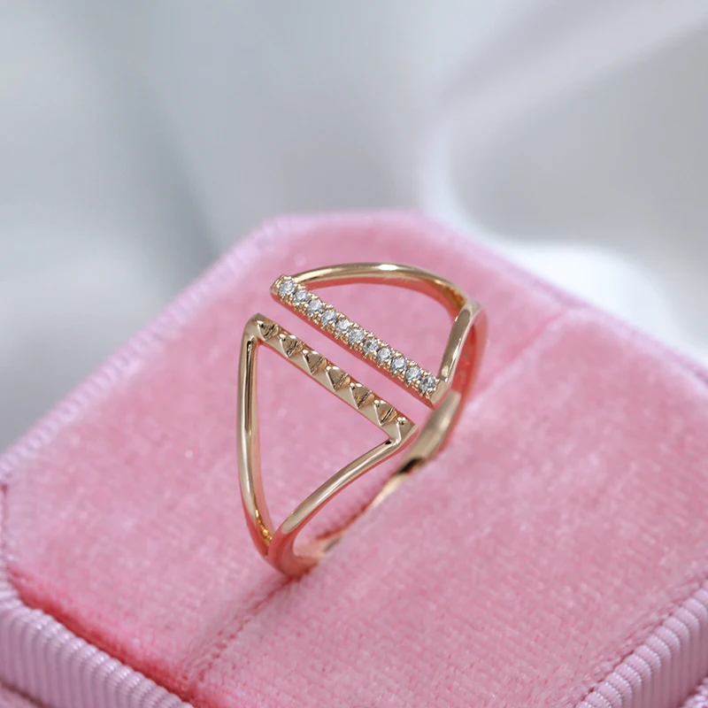Kinel Simple Korean Natural Zircon Ring for Women Fashion 585 Rose Gold Color Geometric Open Ring Daily Fine Jewelry Gift