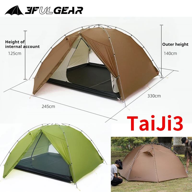 3F UL GEAR TaiJi3 Tent 15D 20D Nylon Waterproof Double Layer 3 4 Season 3-4 Person Lightweight Hiking Family Travel Camping Tent