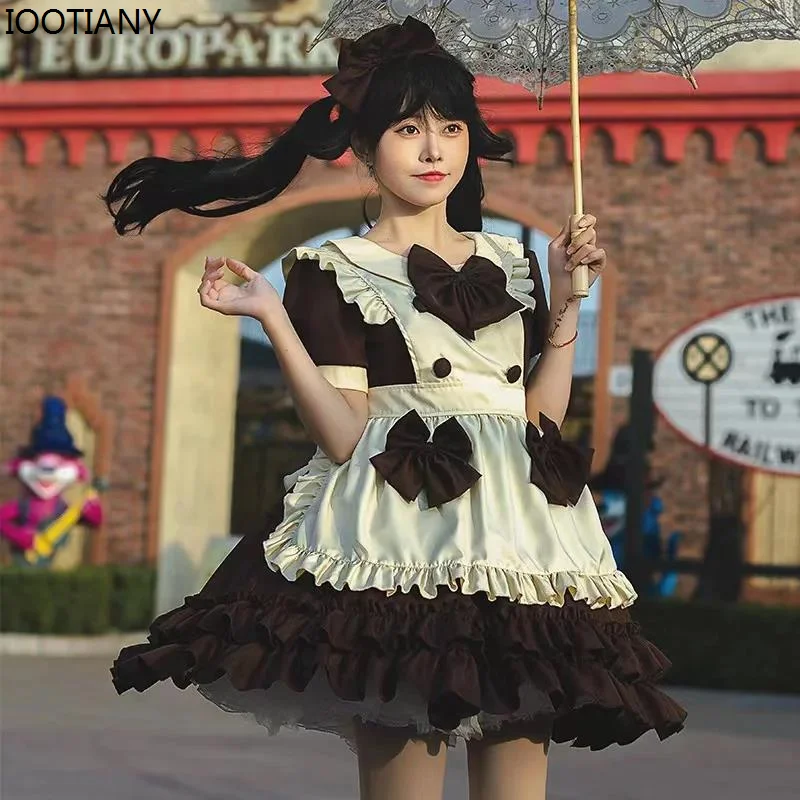 IOOTIANY Japanese Cafe Maid Cosplay Costume Maid Lolita Dress Lolita Lori Dress Cute Soft Girl Maid Uniforms Carnival Dress Up