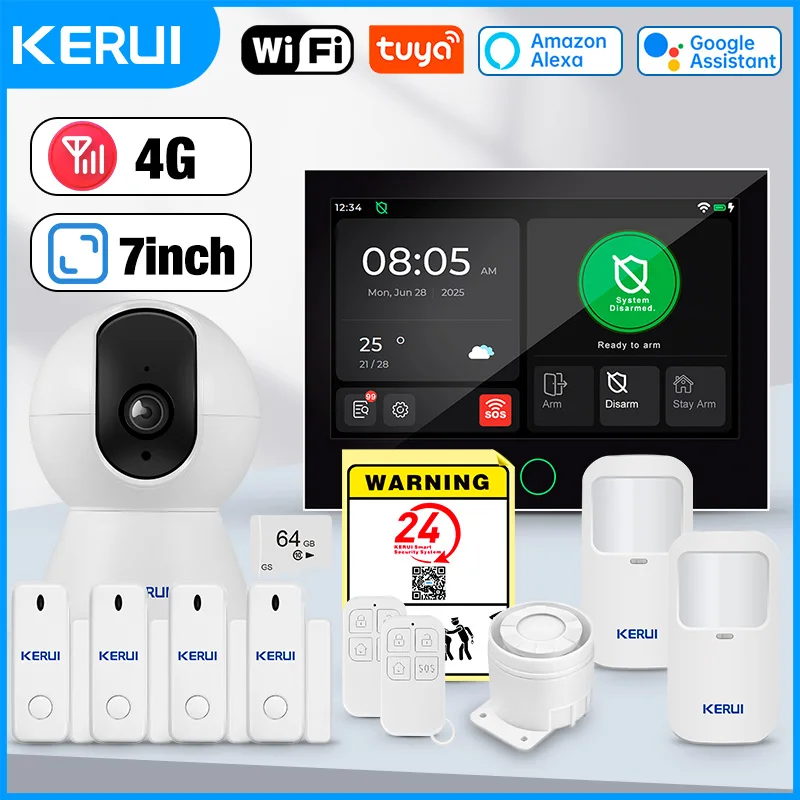

KERUI Home Alarm System WiFi/4G GSM Burglar Alarm System with Phone App Alarm Compatible with Tuya Smart Alexa for Home Security
