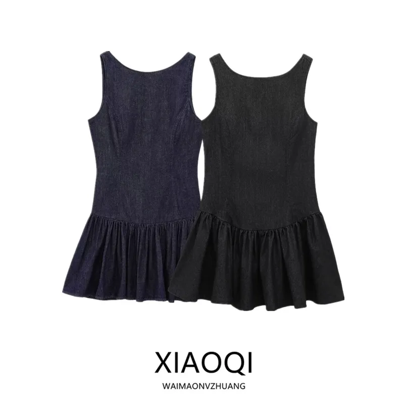 Primavera 2025 nova chegada feminino ort denim efeito dr em camadas decoração mistura de algodão svel redondo ne commuter sle