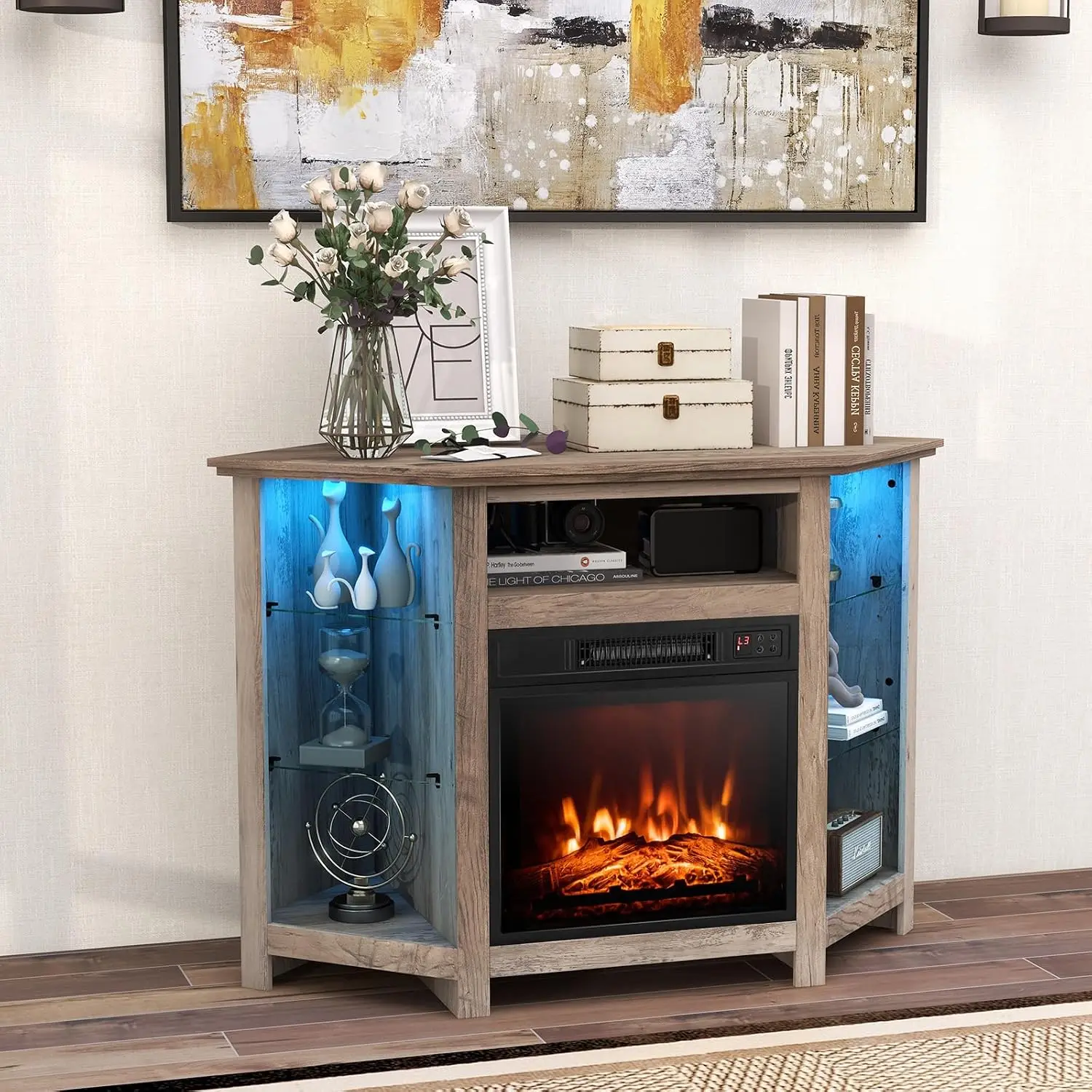 Corner Fireplace TV Stand LED Lights 50