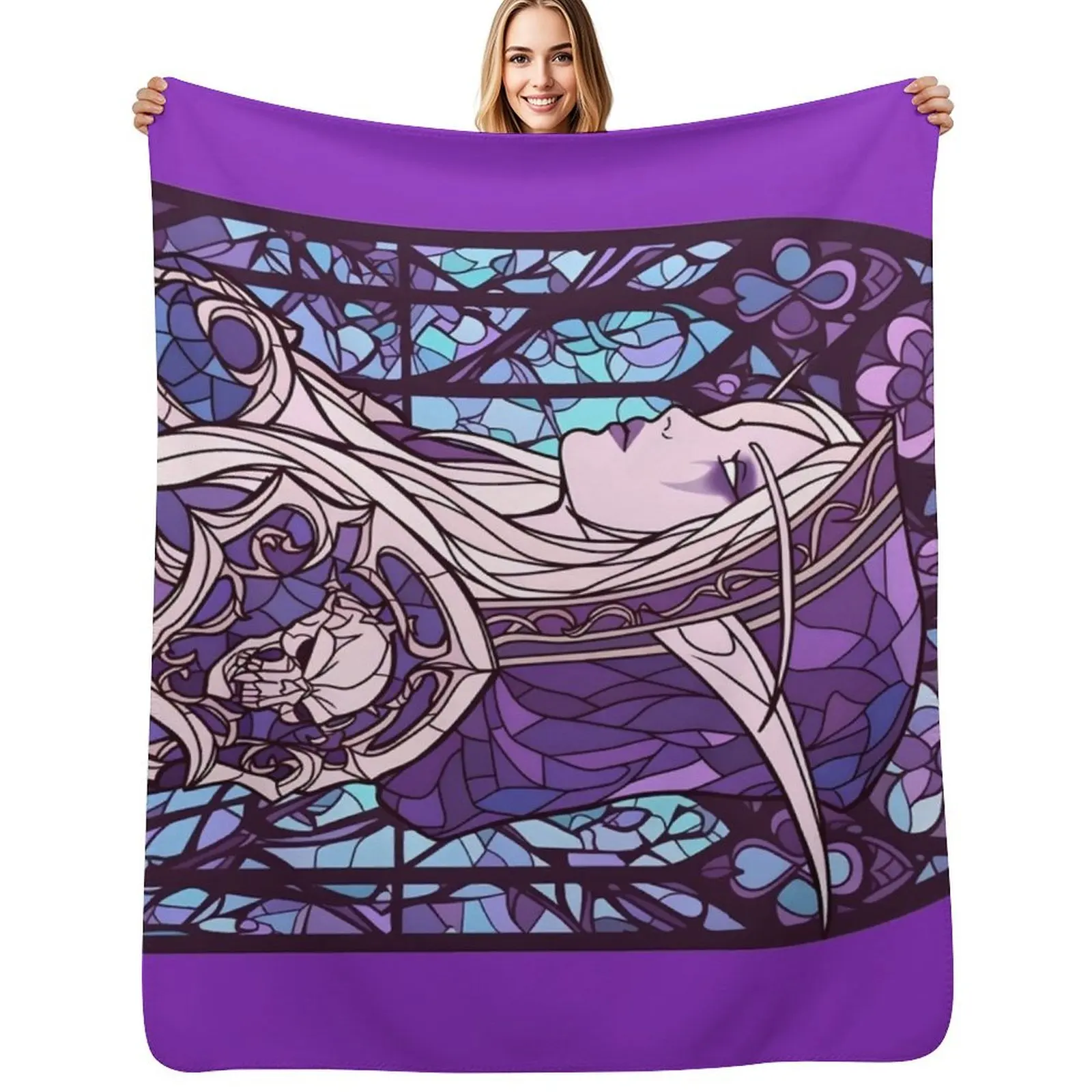 Stained Glass Sylvanas Throw Blanket Cute Plaid cosplay anime Decorative Throw anime Flannels Blankets For Sofas Blankets