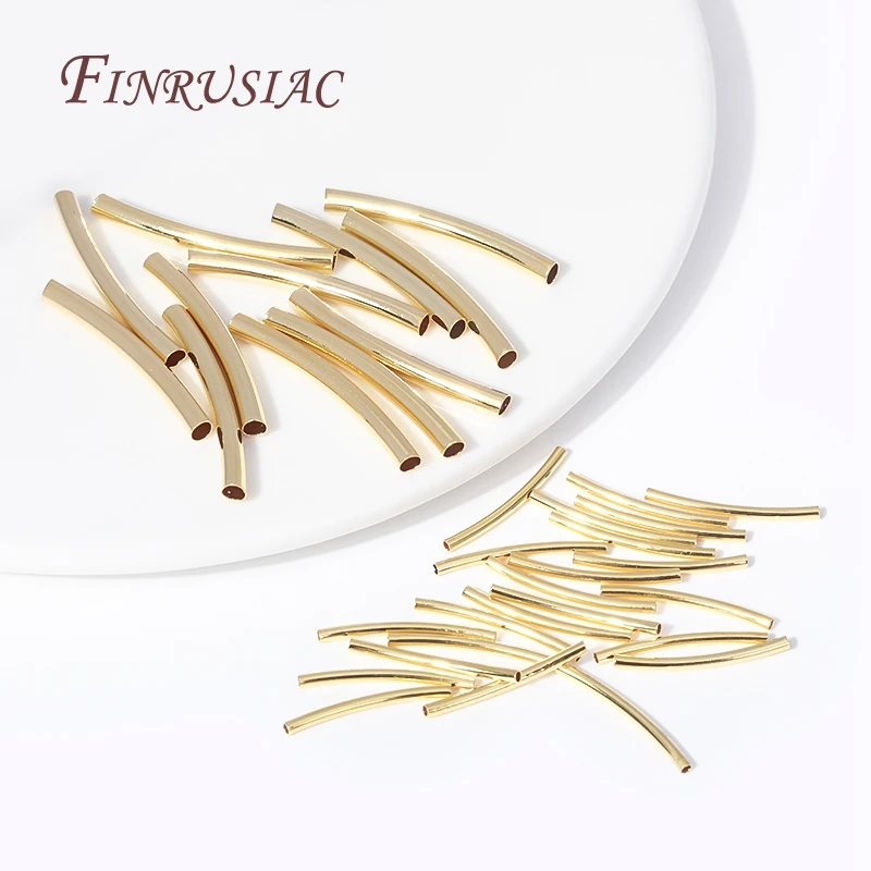 DIY Accessories Wholesale 50 Pcs 18K Gold Plated Metal Smooth Curved Tube Beads For Handmade Jewelry Making