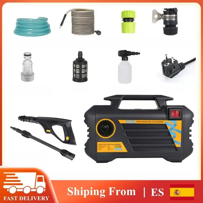 Hidrolavadora Eléctrica de Alta Presión de 3000W y 120 Bares, 220V, con Cubeta y Espuma Autocebante para Coche, Jardín y Hogar