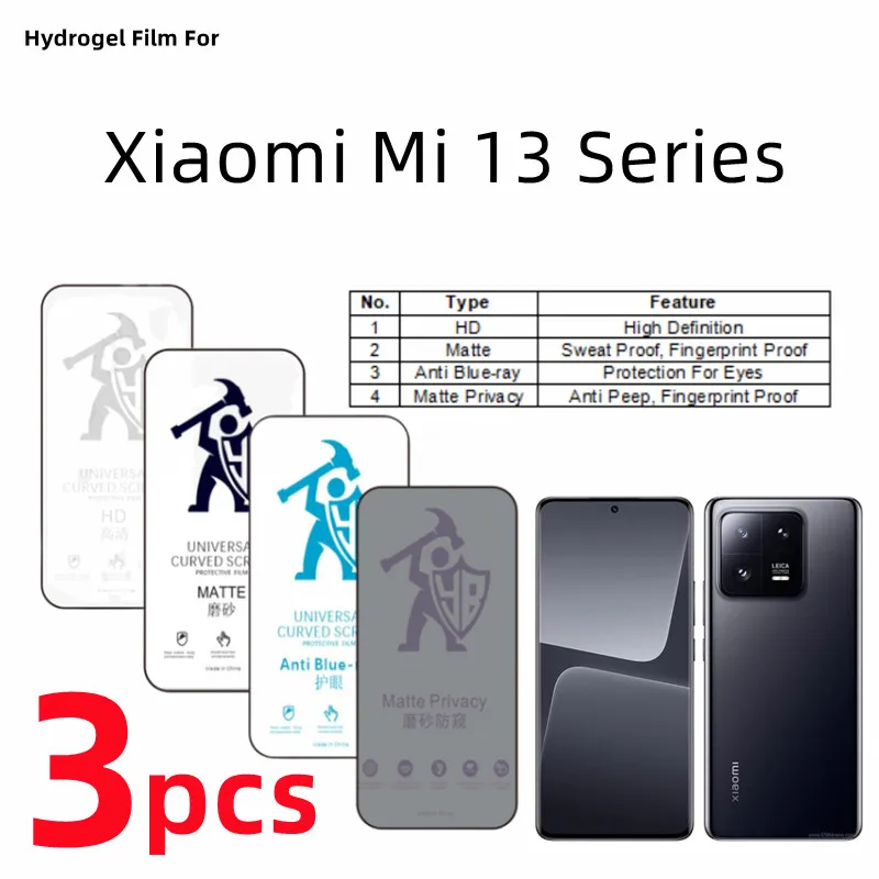 3pcs HD Hydrogel Film For Xiaomi Mi 13 Pro Matte Screen Protector For Xiaomi Mi 13 Ultra 13lite Eye Care Anti Spy Protection