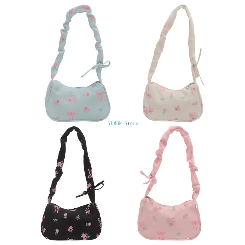 

D0UD Floral Printed Armpit Bag for Women Handbag Large Capacity Shoulder Bag Pleated Underarm Bag Fashion Commuting Bag