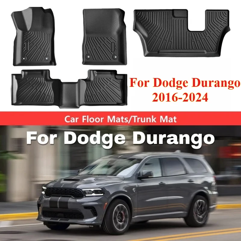 7 Seats Floor Mats for Dodge Durango 2016-2024 All Weather Waterproof All Weather Mats Black TPE Auto Interior Accessorie