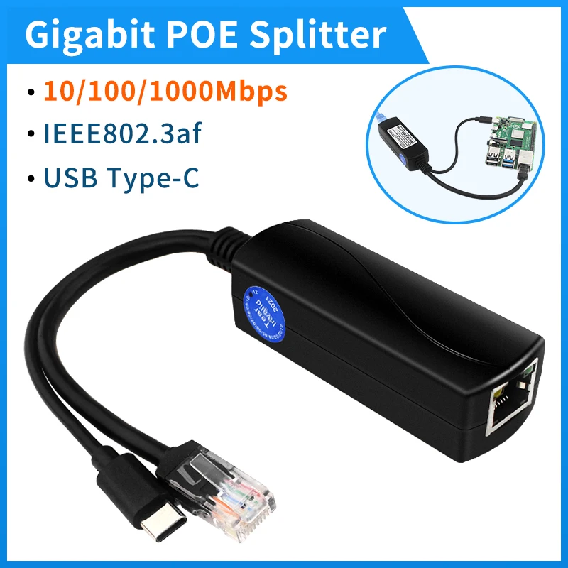 

Raspberry Pi 4 PoE Splitter 10/100/1000Mbps 5V 3A Type C Connector USB Type C PoE Splitter for Raspberry Pi 5 4B