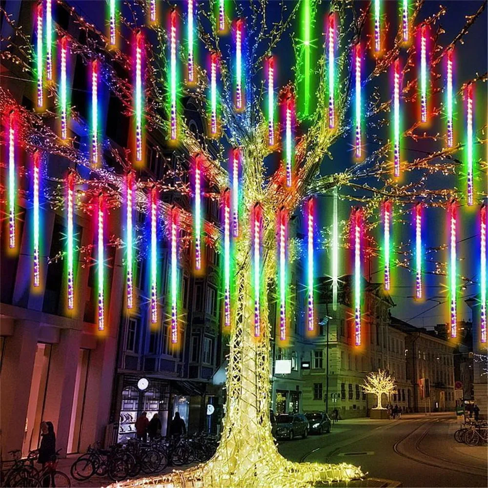 Christmas Decoration 8 Tubes Outdoor Lighting String Fairy Light Meteor Shower Lights LED Garden Street Garland Light US/EU Plug