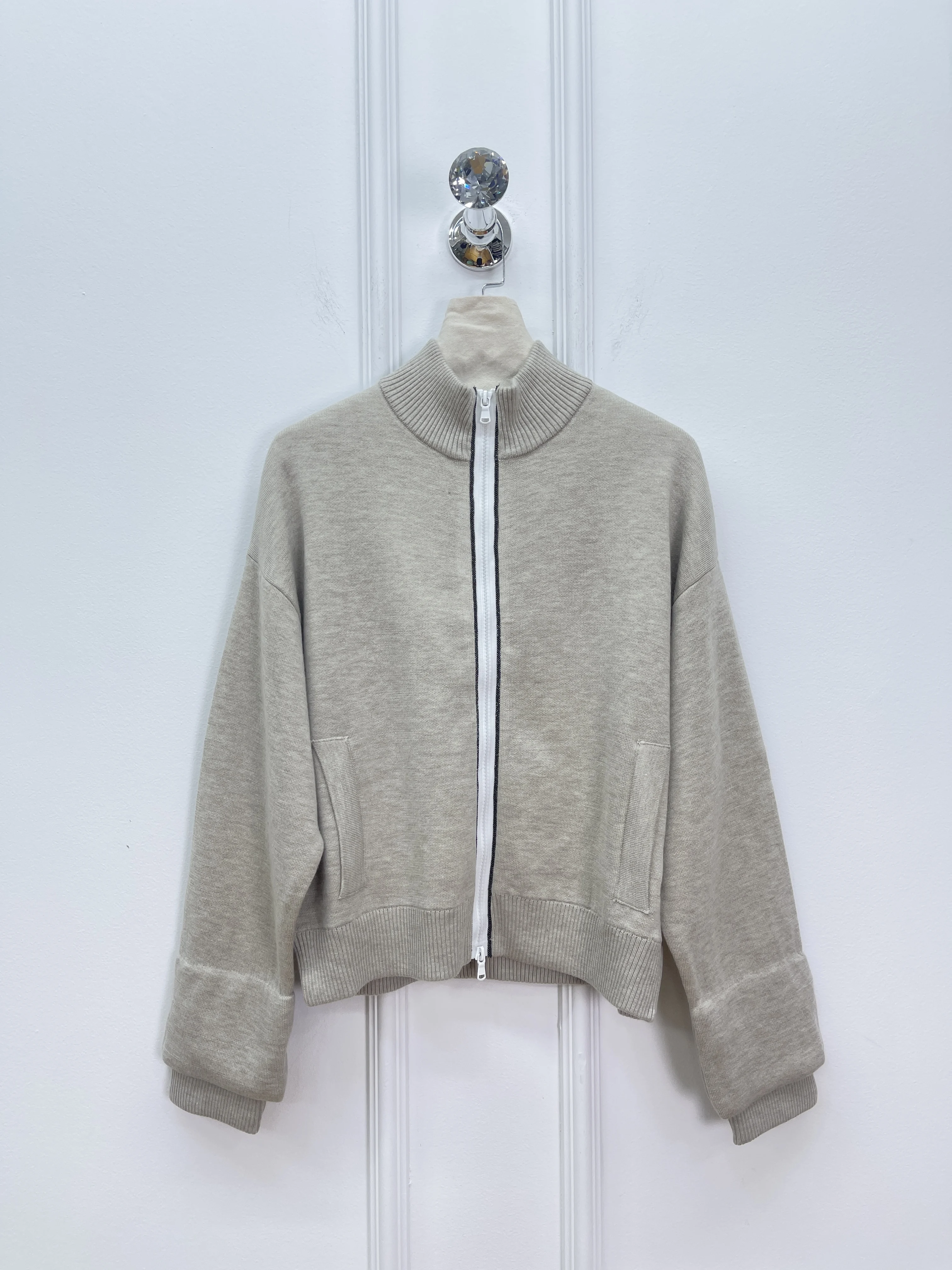 

Autumn And Winter New Women'S High-Quality Stand-Up Collar Beaded Trim Knitted Cardigan Jacket