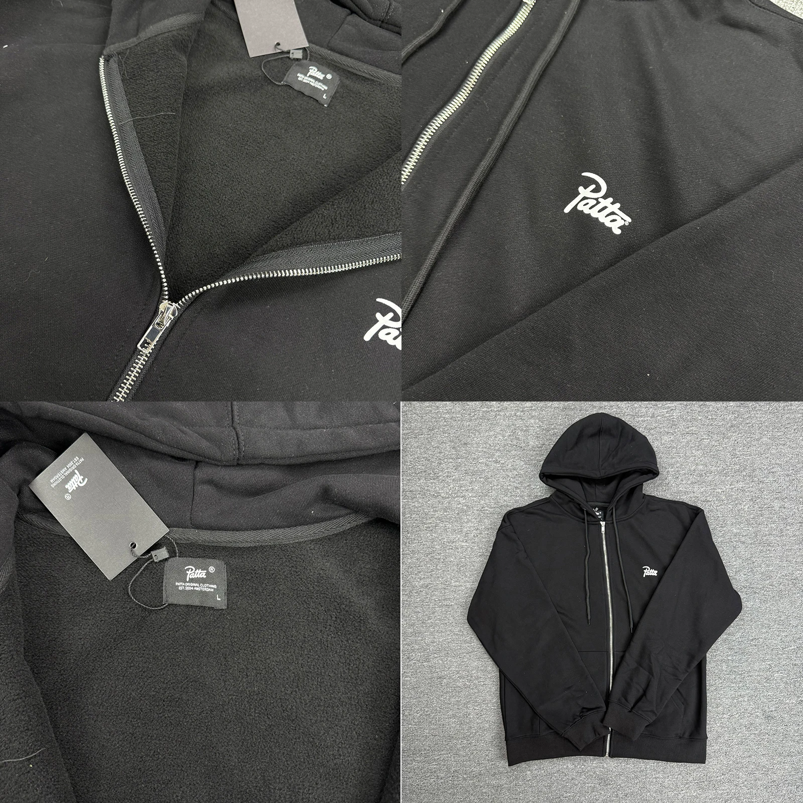 

Худи PATTA на молнии, унисекс, классический логотип, черный, с капюшоном, высококачественная толстовка