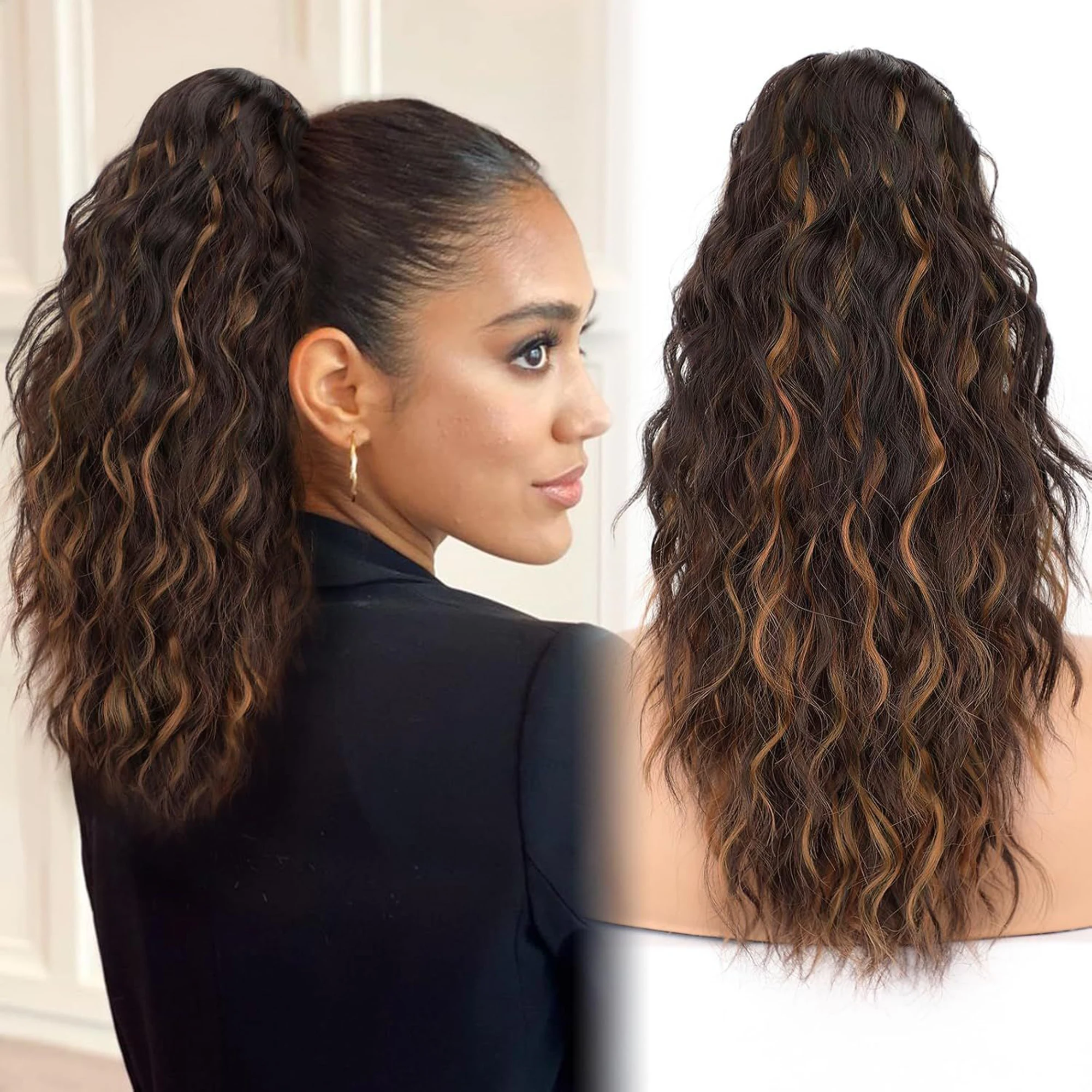 18-30inch Curly Wavy Clip-in Ponytail Hair Extensions Voluminous& Frizzy Instant Snap-on Trendy Natural Look for Girls & Women