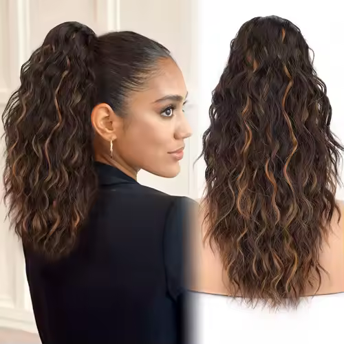 Synthetic Claw Long Wavy Ponytail Extension Black Brown 18-30" Curly Pony Tail Clip in Hair Extensions Fluffy Natural Looking - Image 8