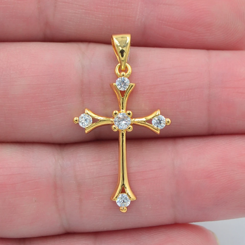 High Quality Gold Color Clear Cubic Zirconia Women Fashion Cross Pendant Jewelry