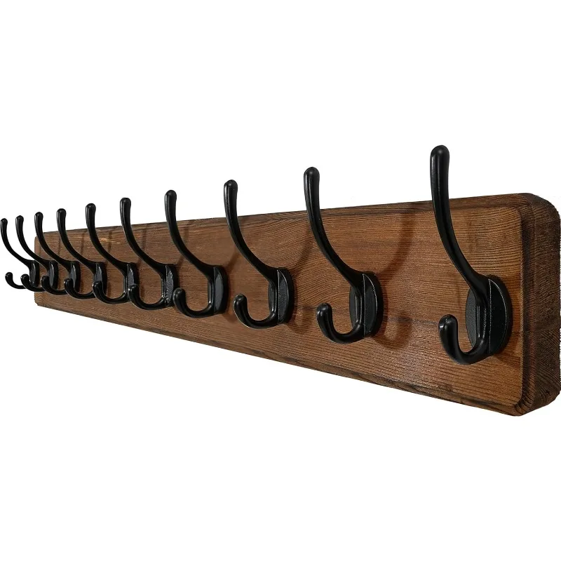 Rustic Coat Rack Wall Mount,10 Hooks,38 9/16