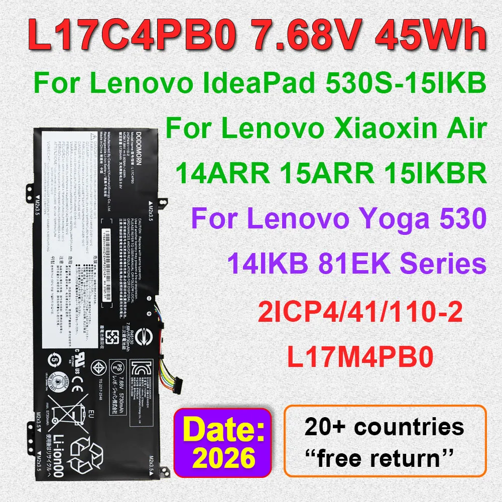 Para Lenovo Yoga 530 14IKB Ideapad 530S 15IKB Xiaoxin Air 14 2018 14ARR 15ARR 15IKBR batería del ordenador portátil L17C4PB0 L17M4PB0 7,68 V 45Wh
