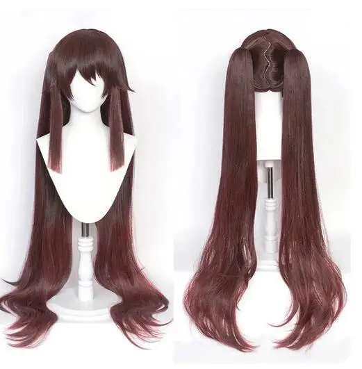 Synthetic Women Wig Long Straight Brown Game Anime Cosplay Extension Ponytail Hair Wig for Party