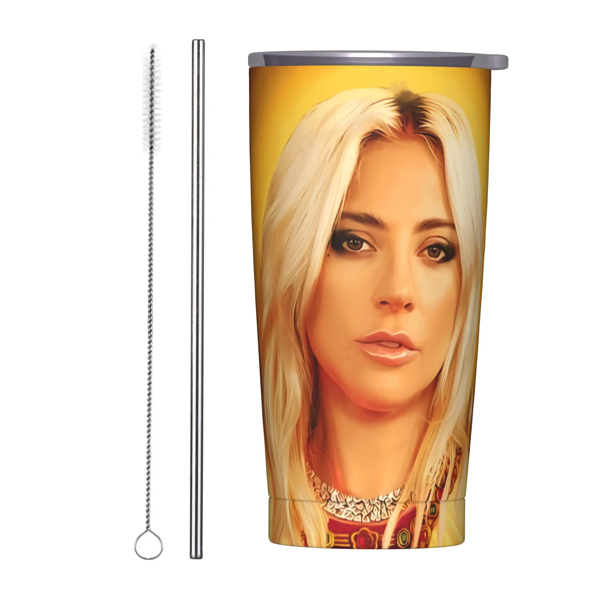 Stainless Steel Tumbler Lady Gaga Jesus Car Mugs With Straws  Travel Hot Drinks Water Bottle Insulated Coffee Mug