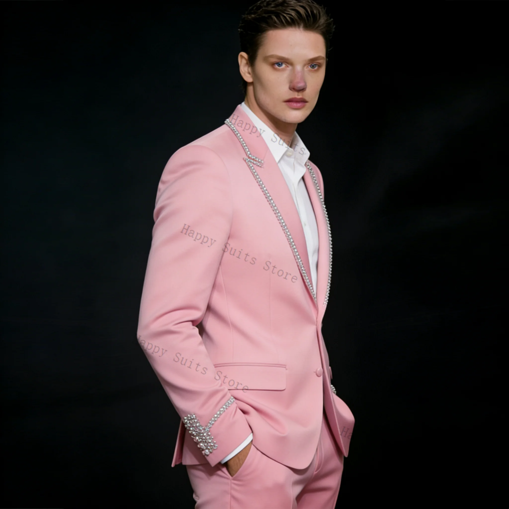 Roze Glanzende Mannen Pak Set  - Formal Wear Jersey For Men recensie en prijs