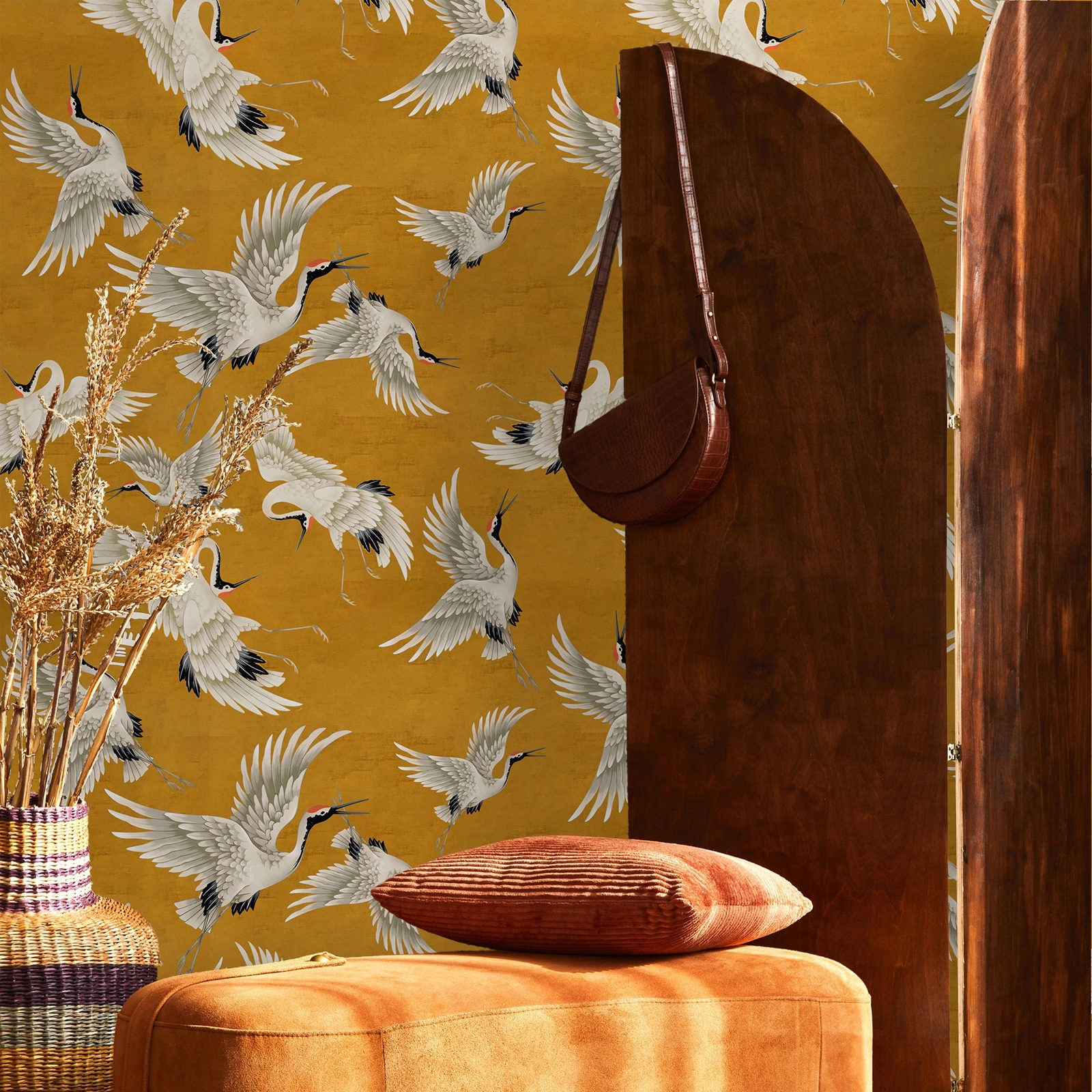 ملصقات حائط لطيور الرافعة الصينية، ورق حائط ذاتي اللصق من هيرون، ديكور منزلي للطيور الصينية لغرفة فاخرة، 50*300 سم #5
