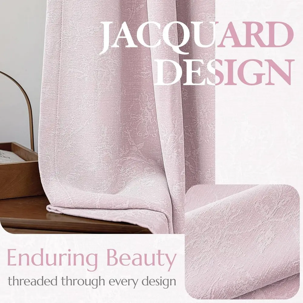 96 cortinas opacas de jacquard floral rosa para habitación de niñas, paneles de ojales aislados de chenilla