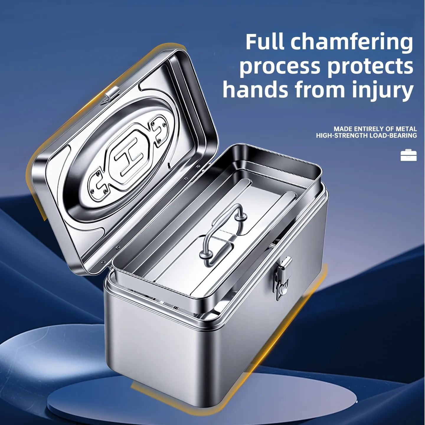 

Large Capacity Double-Layer Stainless Steel Tool Box, Heavy-Duty Thickened Portable Durable Storage Box