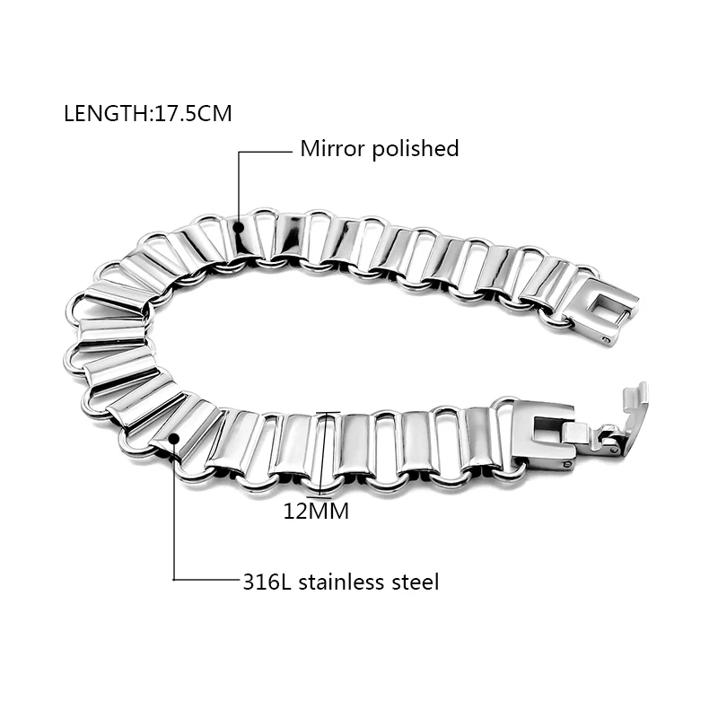 Stainless Steel 12mm Bike Chain Bracelets For Women Men Fashion Hip Hop Female Male Boy Wristband Jewelry