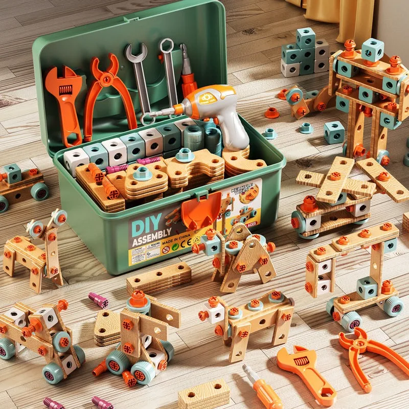 Kit de Herramientas de Bricolaje para Niños, Juego Completo de Ensamblaje con Tornillos y Tuercas, Juguete Educativo, Taladro Eléctrico, Ensamblaje y Desmontaje para Niños