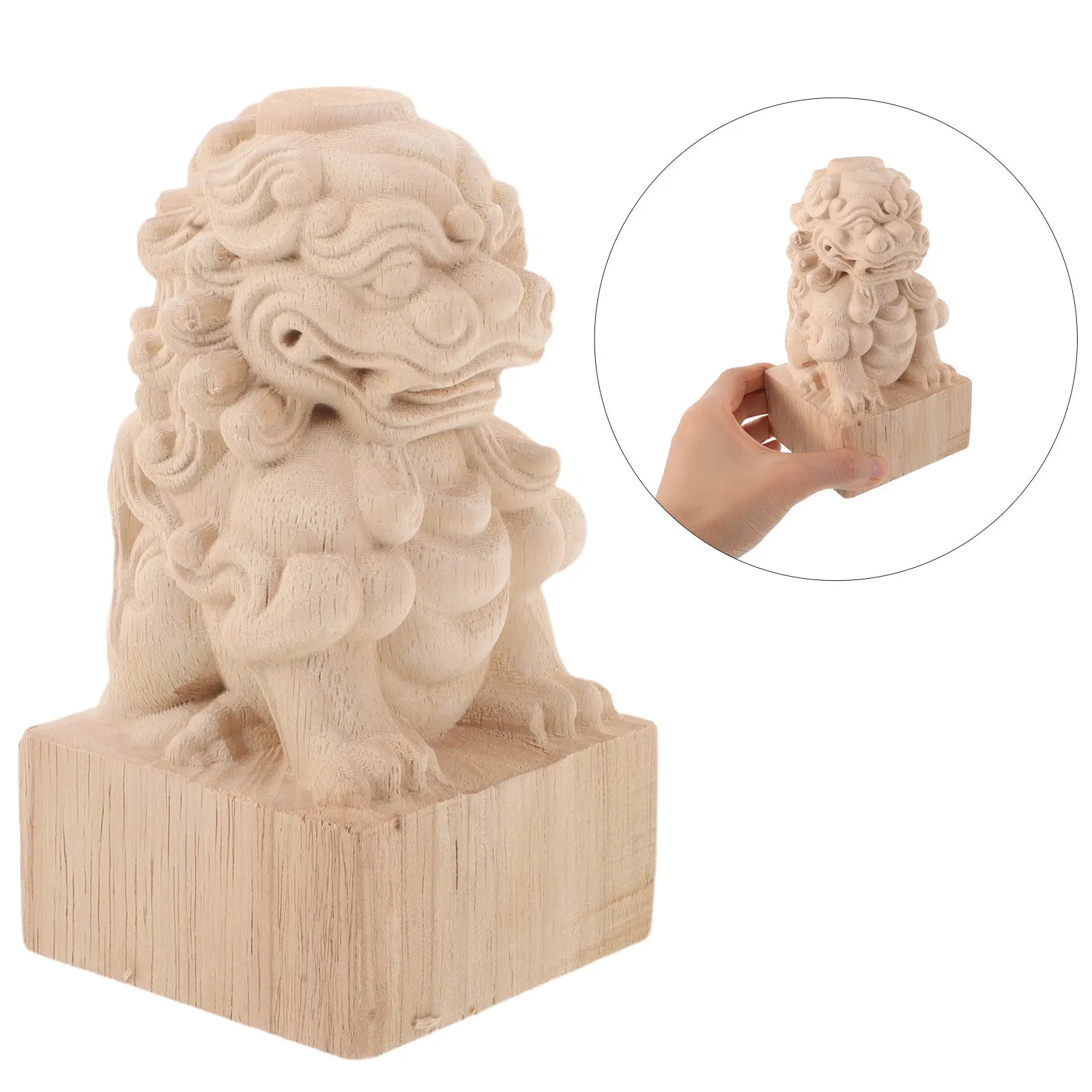 

Wood Carved Lion Finial 8x8x15cm Unpainted Staircase Newel Post Topper DIY Wooden Railing Decoration for Bedpost Fence and