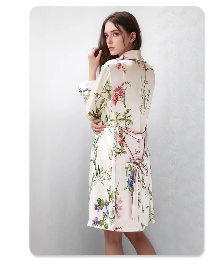New summer silk spray-painted bathrobe for women, 100% mulberry silk nightdress and bathrobe two-piece set, light luxury loungew